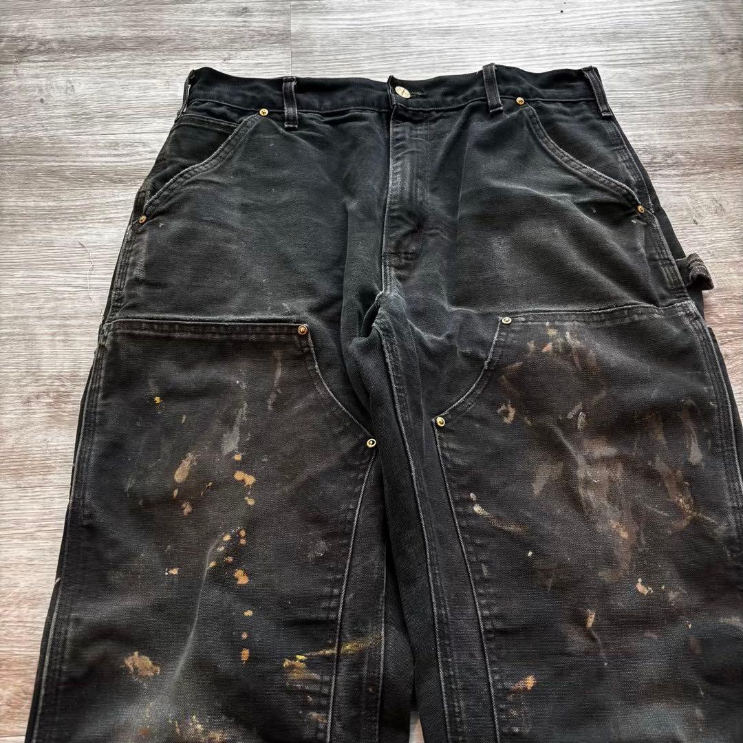 【USA製】Carhartt B01 BLKダブルニー33×30 ペンキ#607