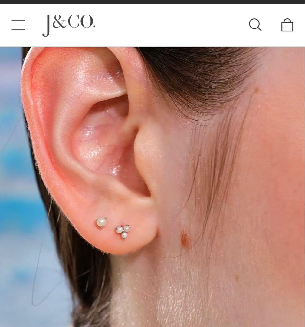 14Kソリッドゴールド 片耳　淡水パールフラットバックピアスJ&co.