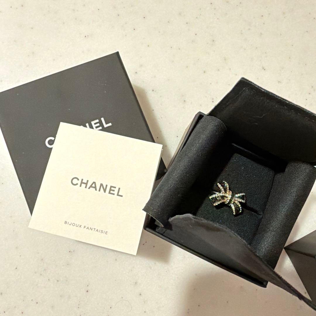 CHANEL リング　ブラック　リボン　キラキラ　25B