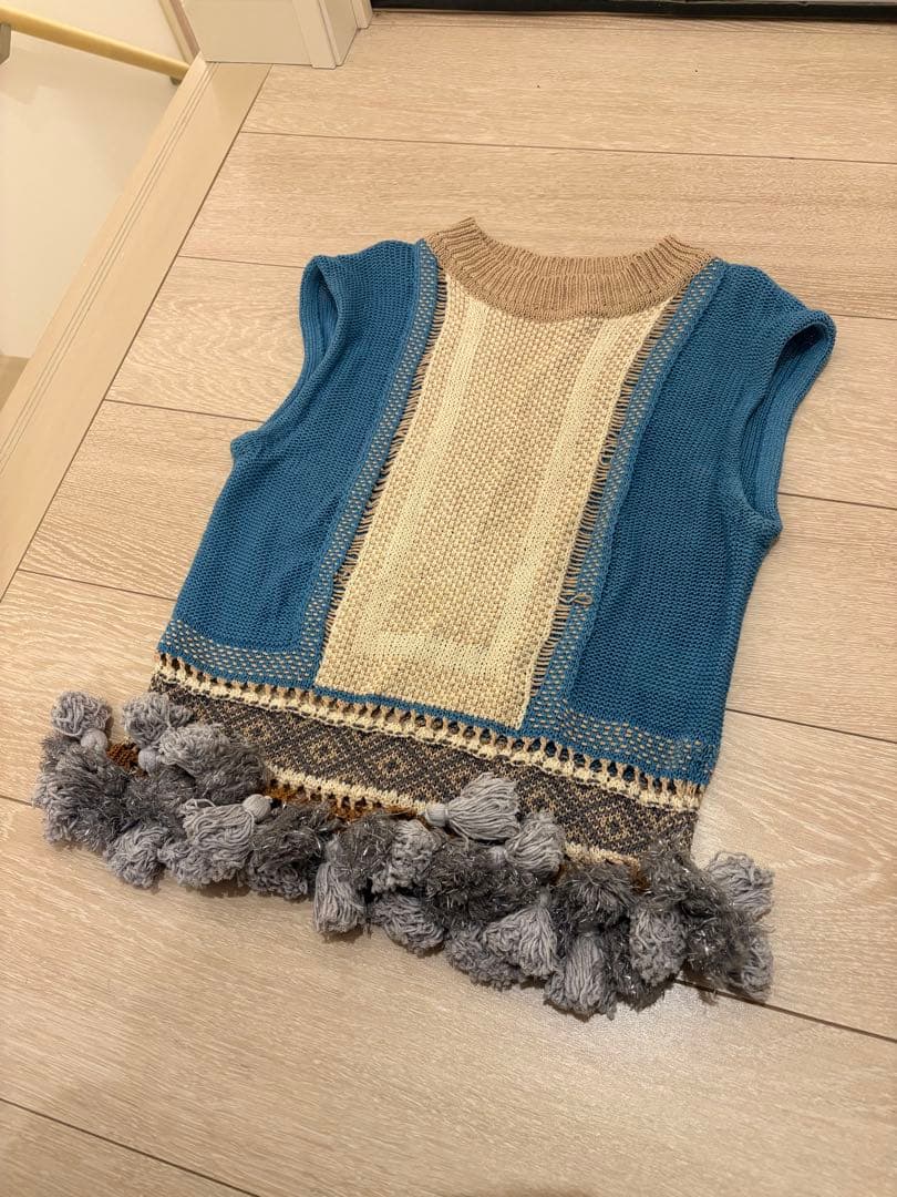 mame ニットベスト 18ss ブルー