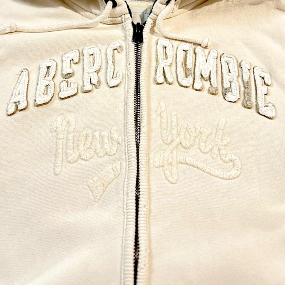 Abercrombie&Fitch 白 ジップパーカー 刺繍 Y2K アバクロ