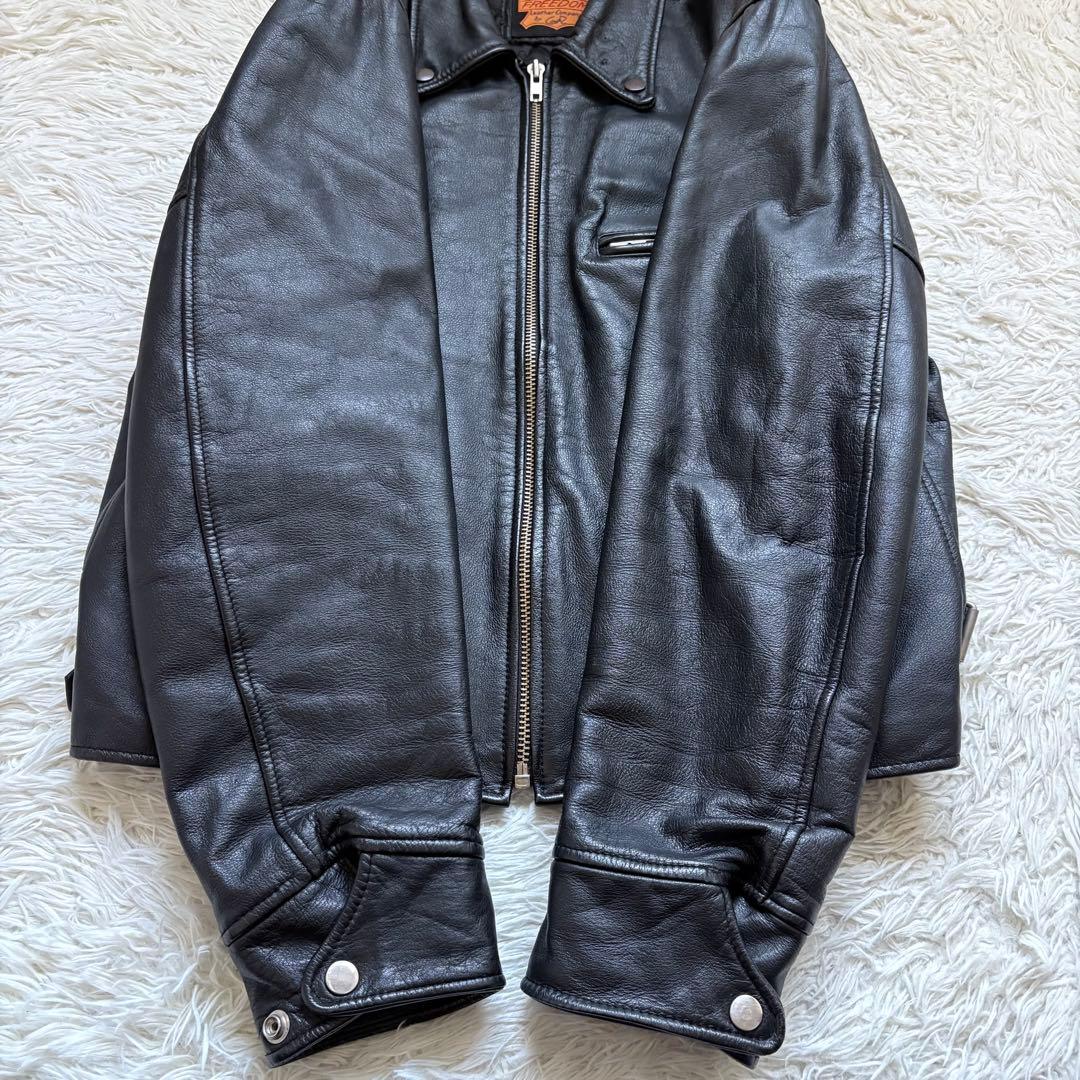 希少 XL FREEDOM レザージャケット 本革 カウレザー 牛革 黒 バイク