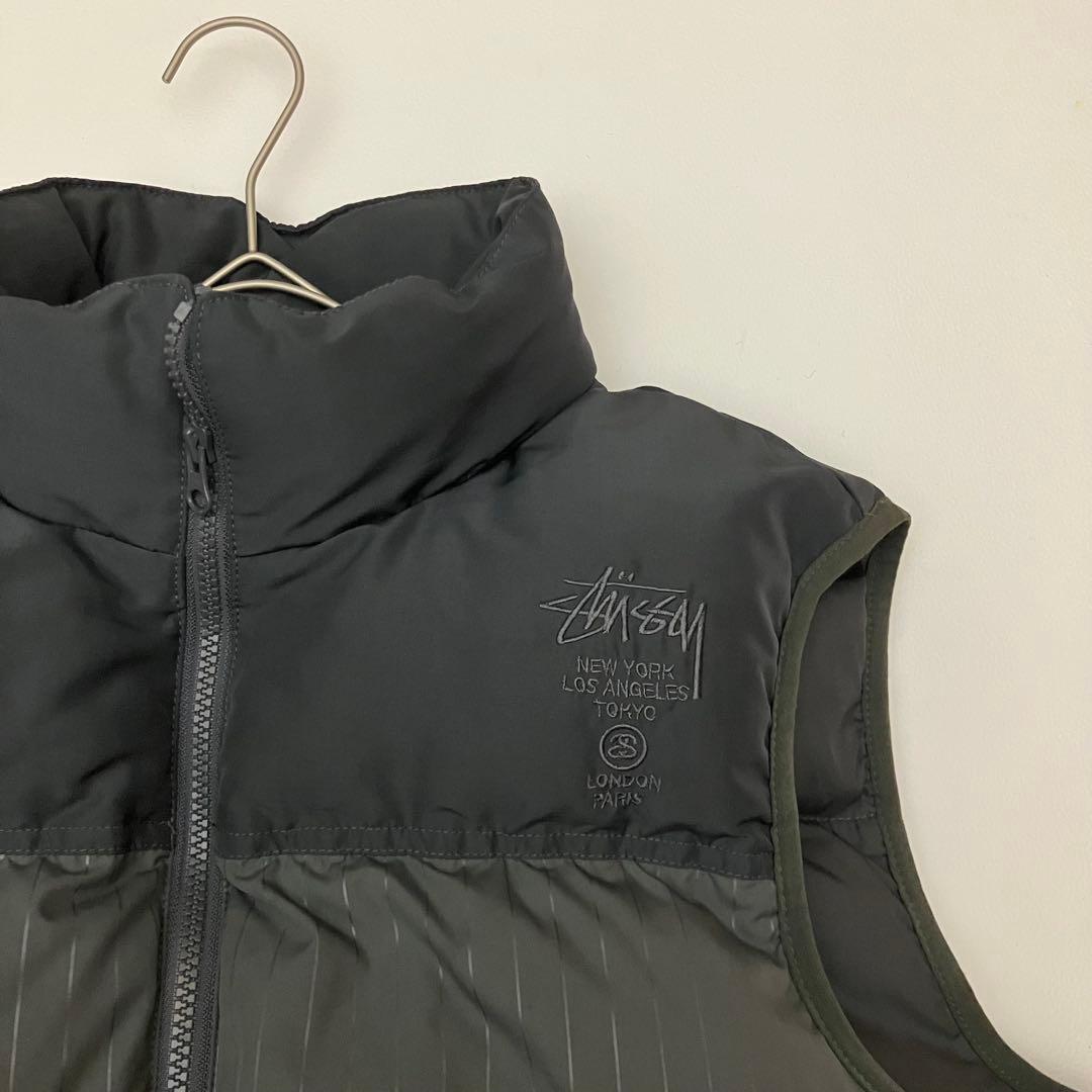 ✨洗える　 L〜XL✨ STUSSY ダウンベスト　ストライプ　光沢　バイカラー