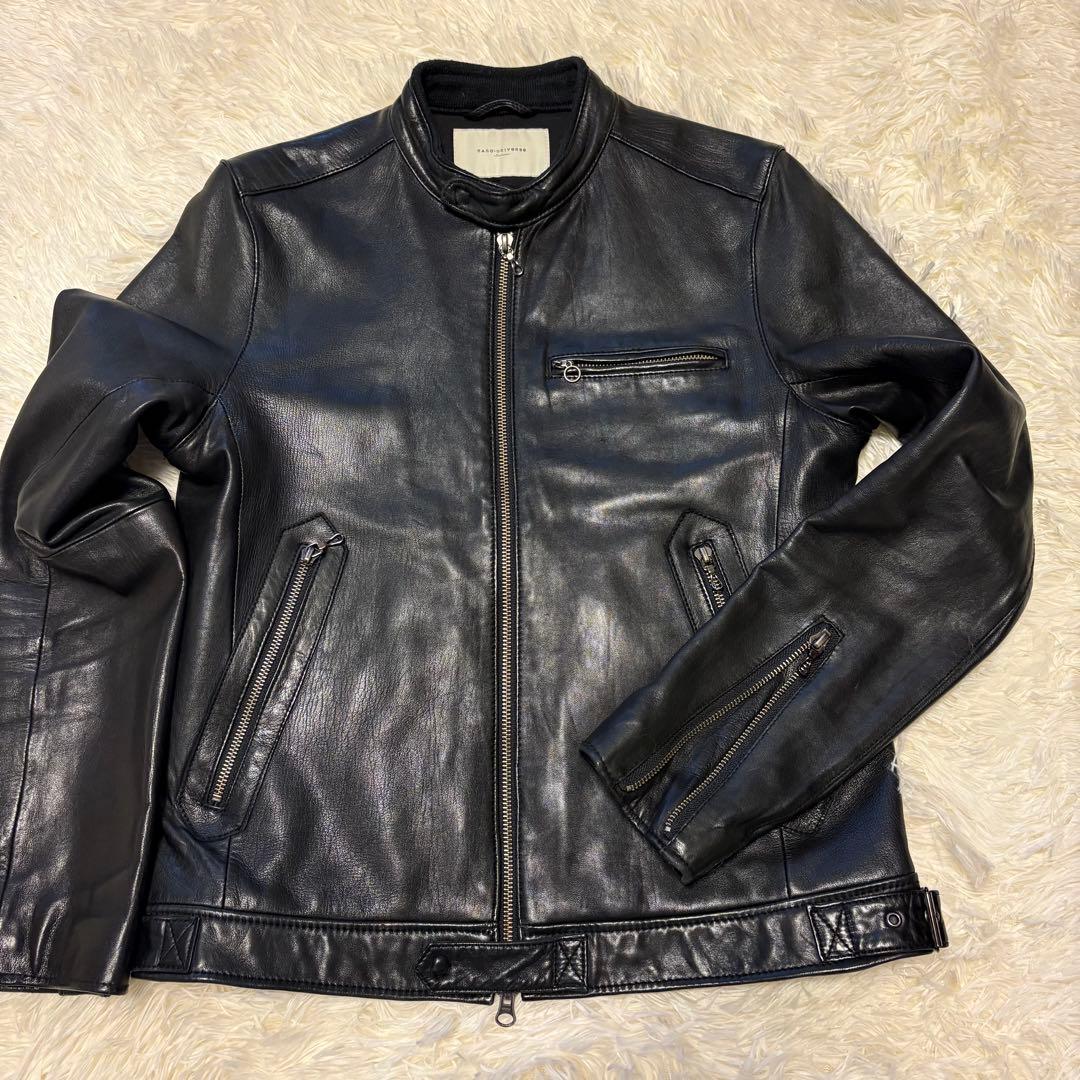 ナノユニバース　ブラック　ラムレザー　ライダースジャケット　メンズ　Mサイズ