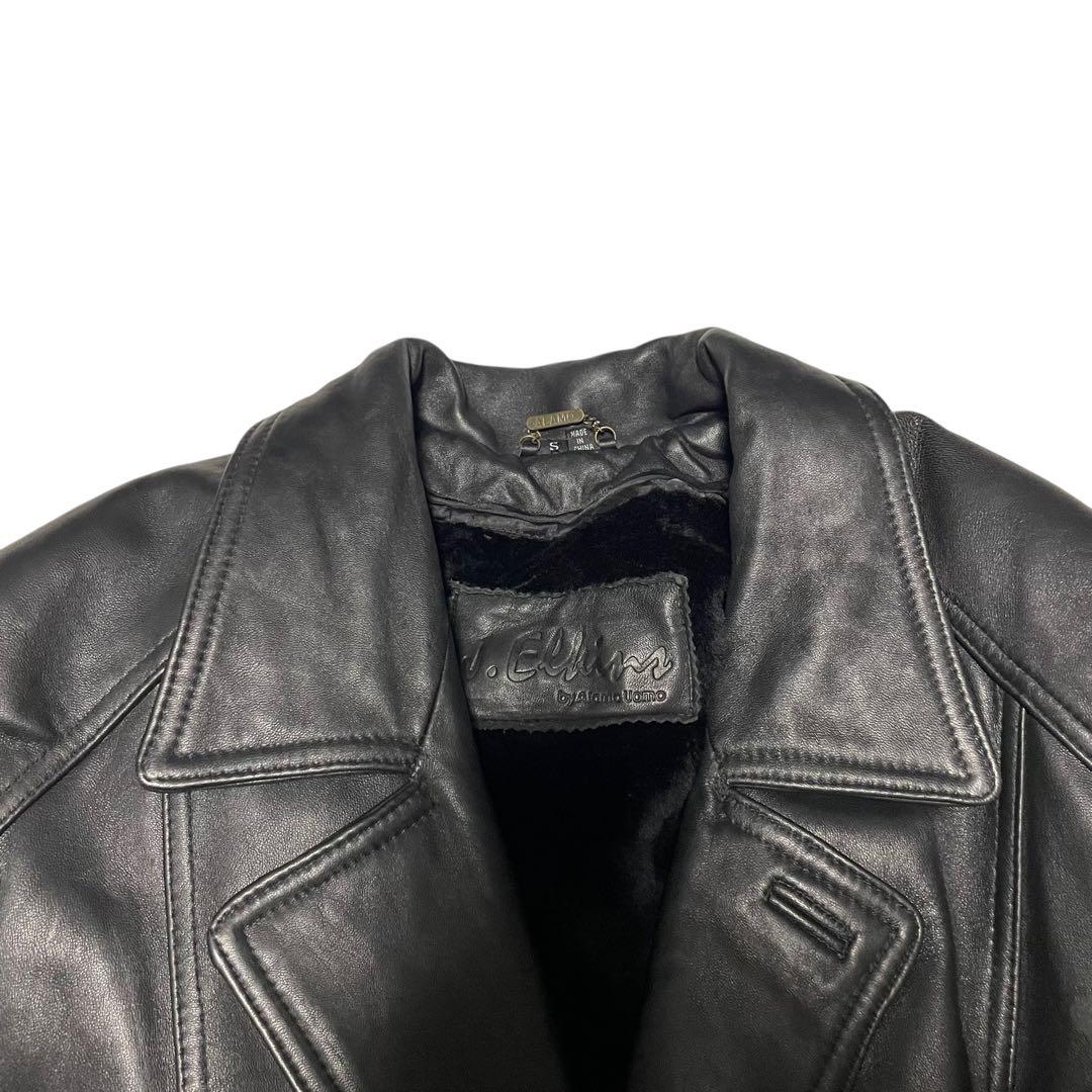 【ALAMO UOMO】羊革 本革ラムレザーマキシ丈ダブルチェスターコート 黒L
