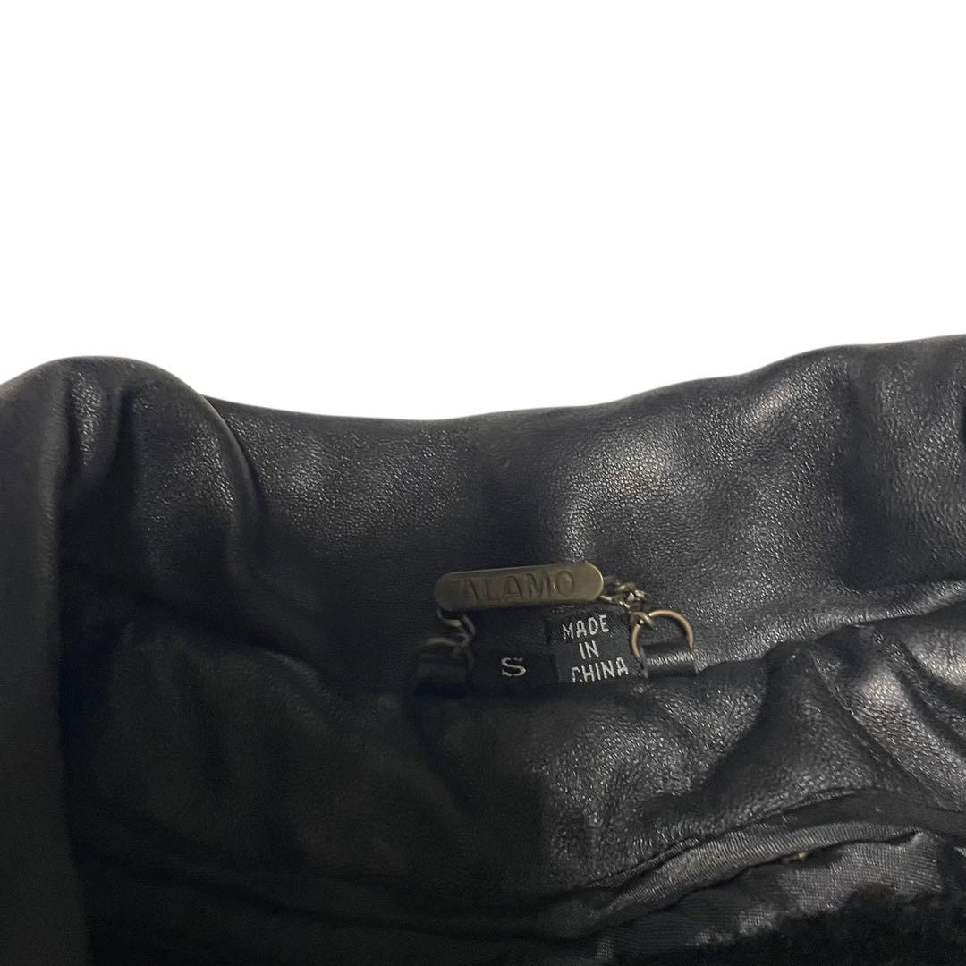 【ALAMO UOMO】羊革 本革ラムレザーマキシ丈ダブルチェスターコート 黒L
