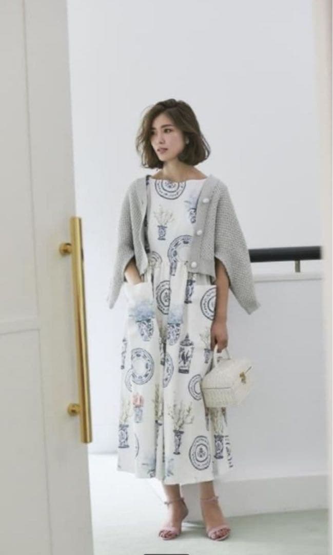 SEVENTEN ブルーアンドホワイト ピンク 半袖ロングワンピース　XS