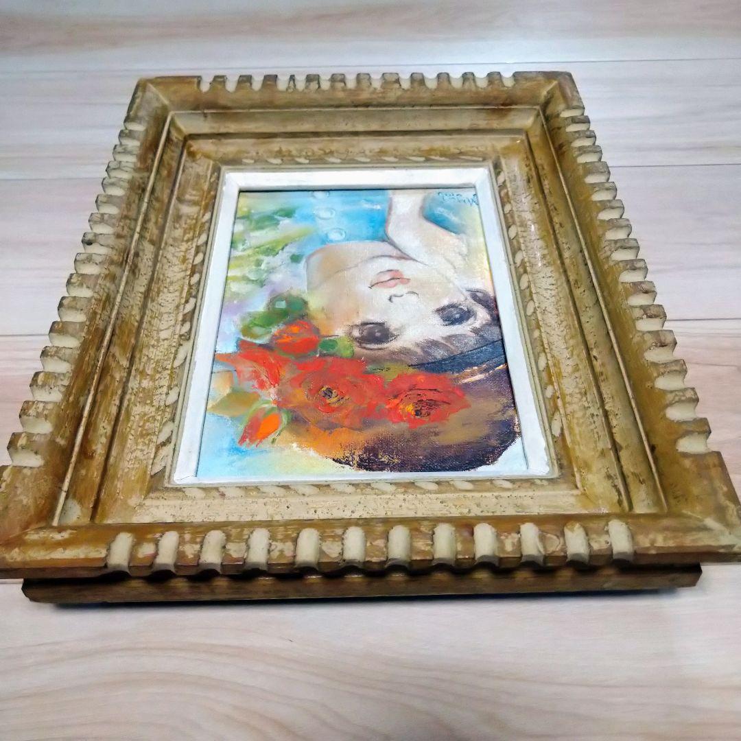 小林恵　バラの帽子　絵画　油彩　額装　アンティーク
