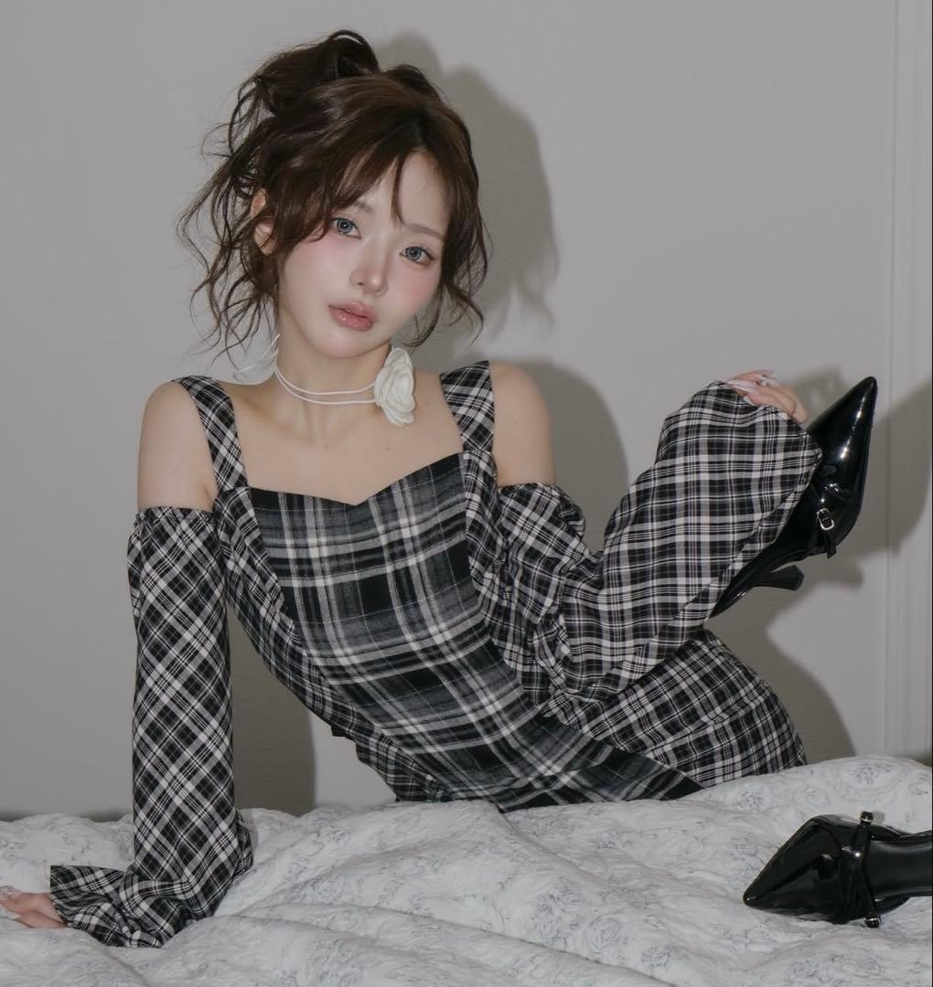 Darich バックオープンチェックマーメイドロングワンピース