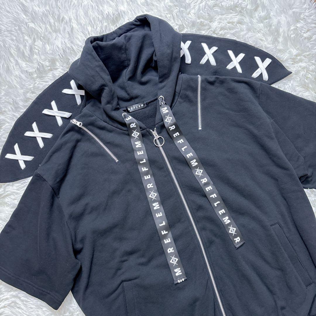 美品 ✨ REFLEM パーカー うさ耳 肩あき 半袖 ジップアップ 黒 地雷系