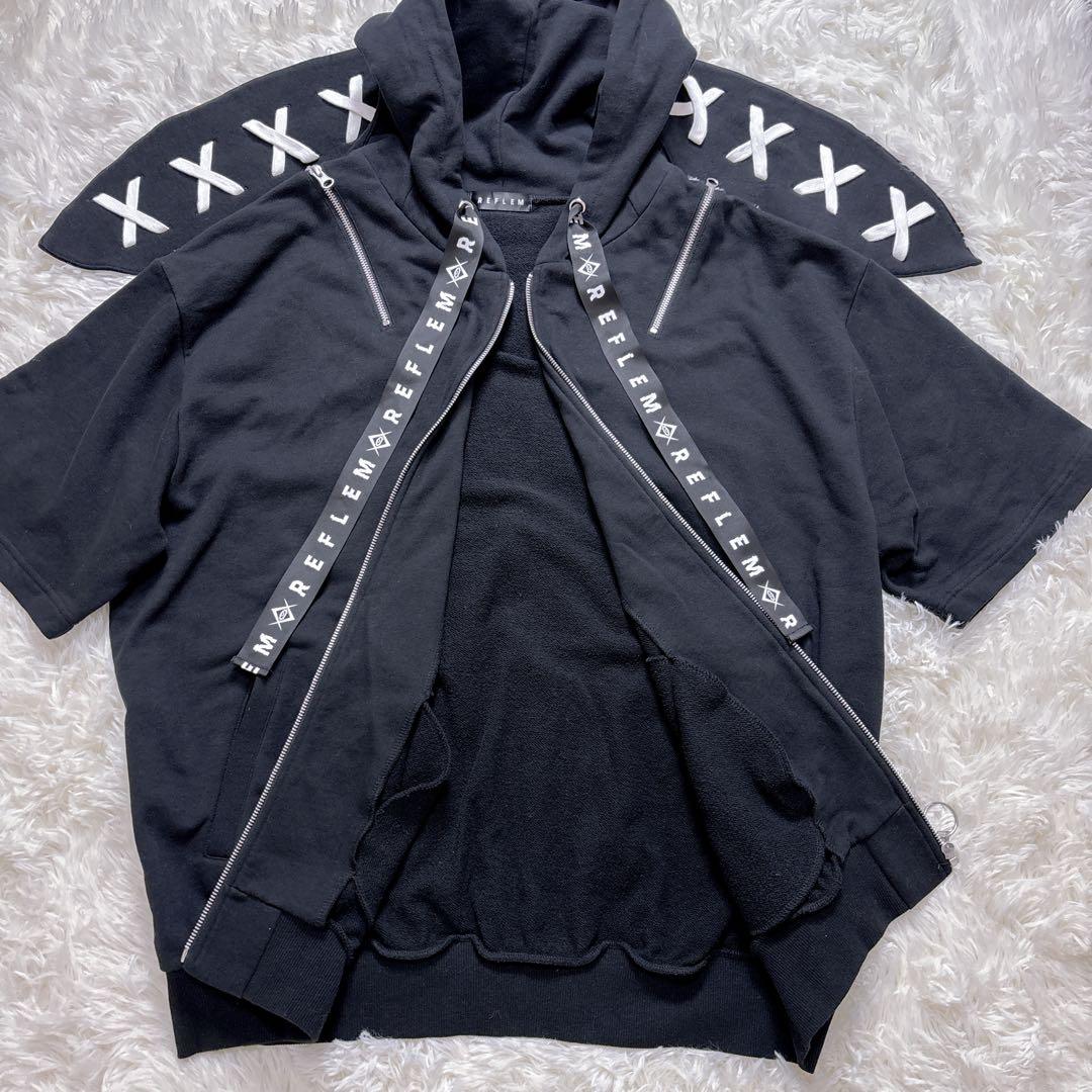 美品 ✨ REFLEM パーカー うさ耳 肩あき 半袖 ジップアップ 黒 地雷系