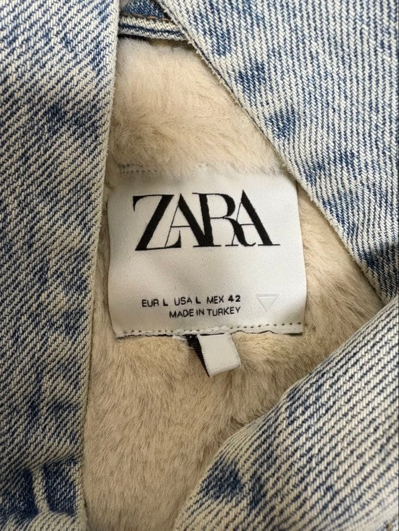 ZARA デニムパーカー ジャケット 短丈 ケミカルウォッシュ ファージャケット