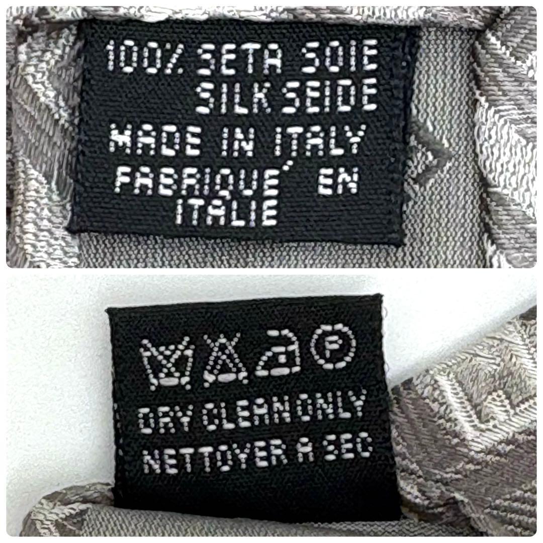 【タグ付未使用】FENDI シルクネクタイ ズッカ柄 幾何学模様 刺繍 シルバー