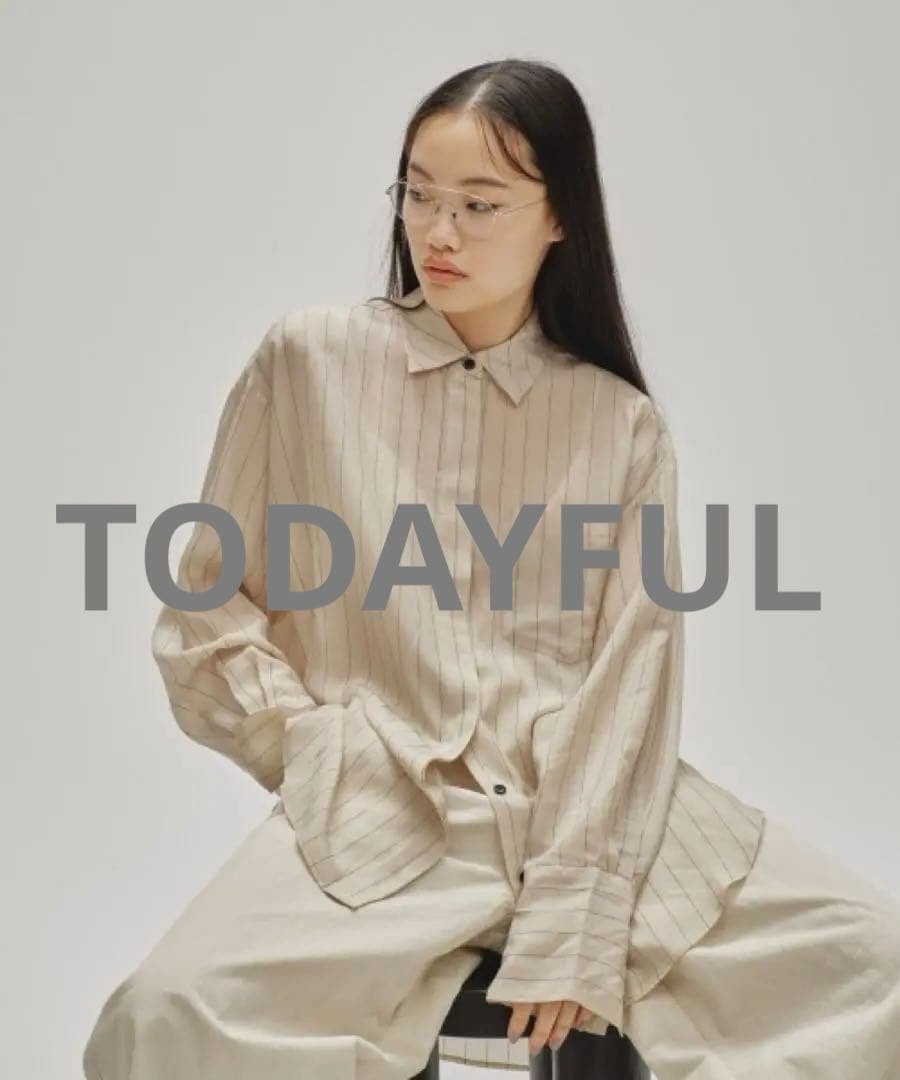美品TODAYFUL Stripe Silky Shirts/ストライプシルキー