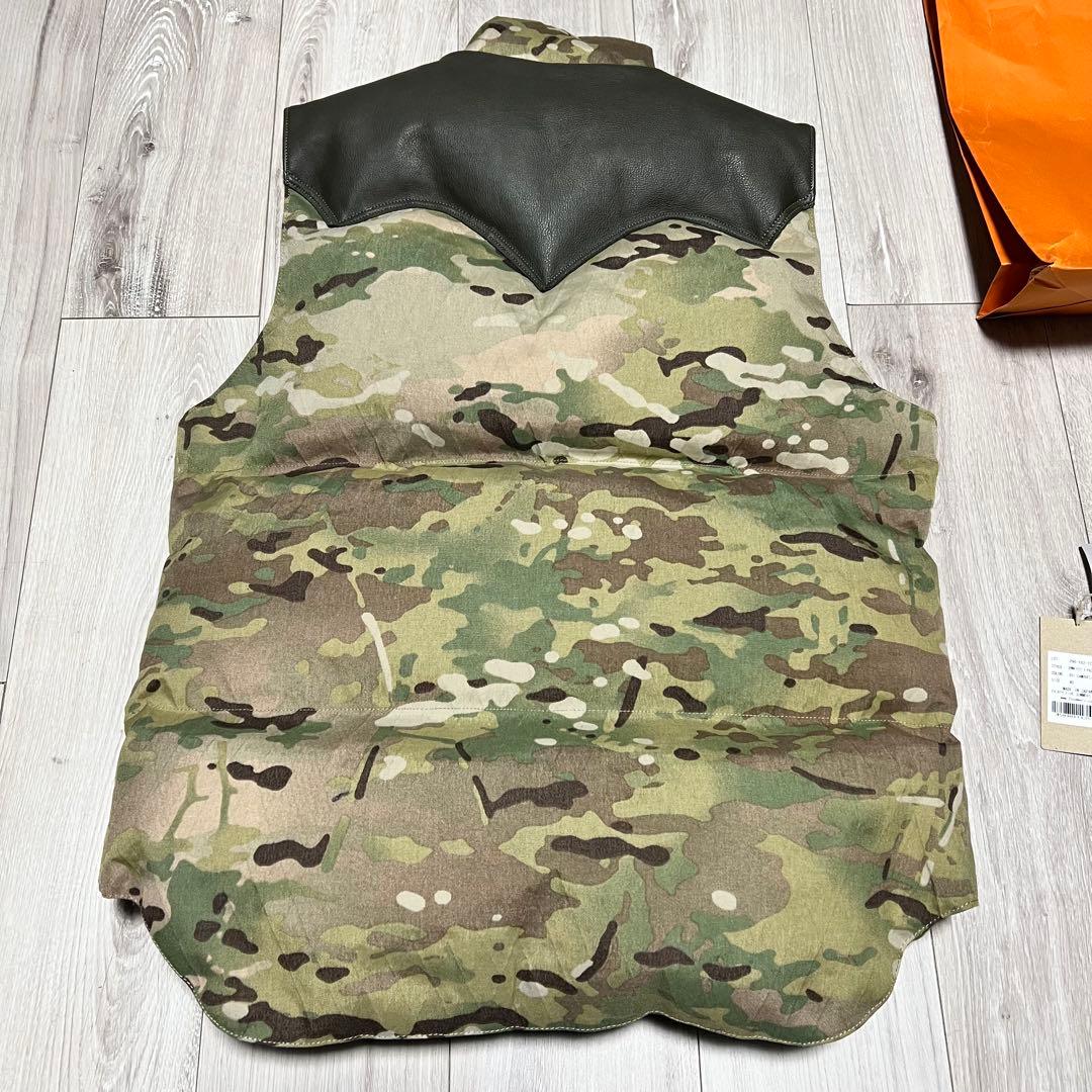 L XL ロッキーマウンテン×ビームス ダウンベスト 牛革 迷彩 日本製 カモ