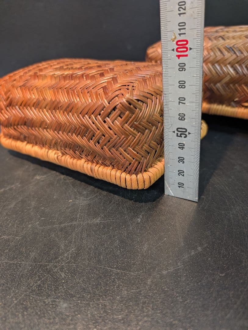 竹籠 2個まとめ売 おにぎり籠 行李 お弁当箱 竹細工 昭和レトロ 網籠 飯行李
