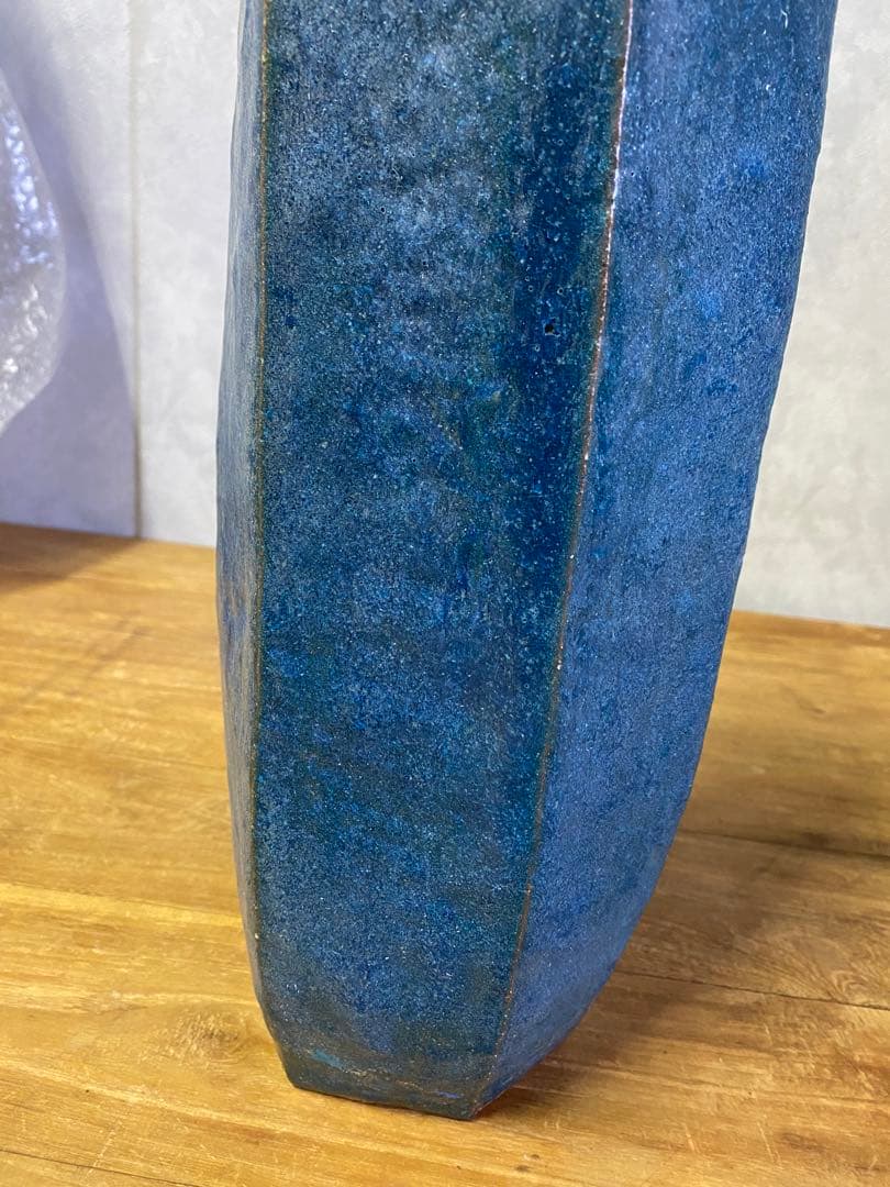 六白形　花瓶　ブルー　花器　置物　茶道具　骨董