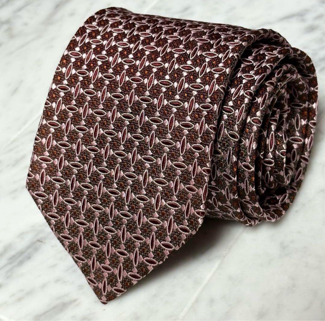 Ermenegildo Zegna ネクタイ ブラウン ピンク ドット レッド