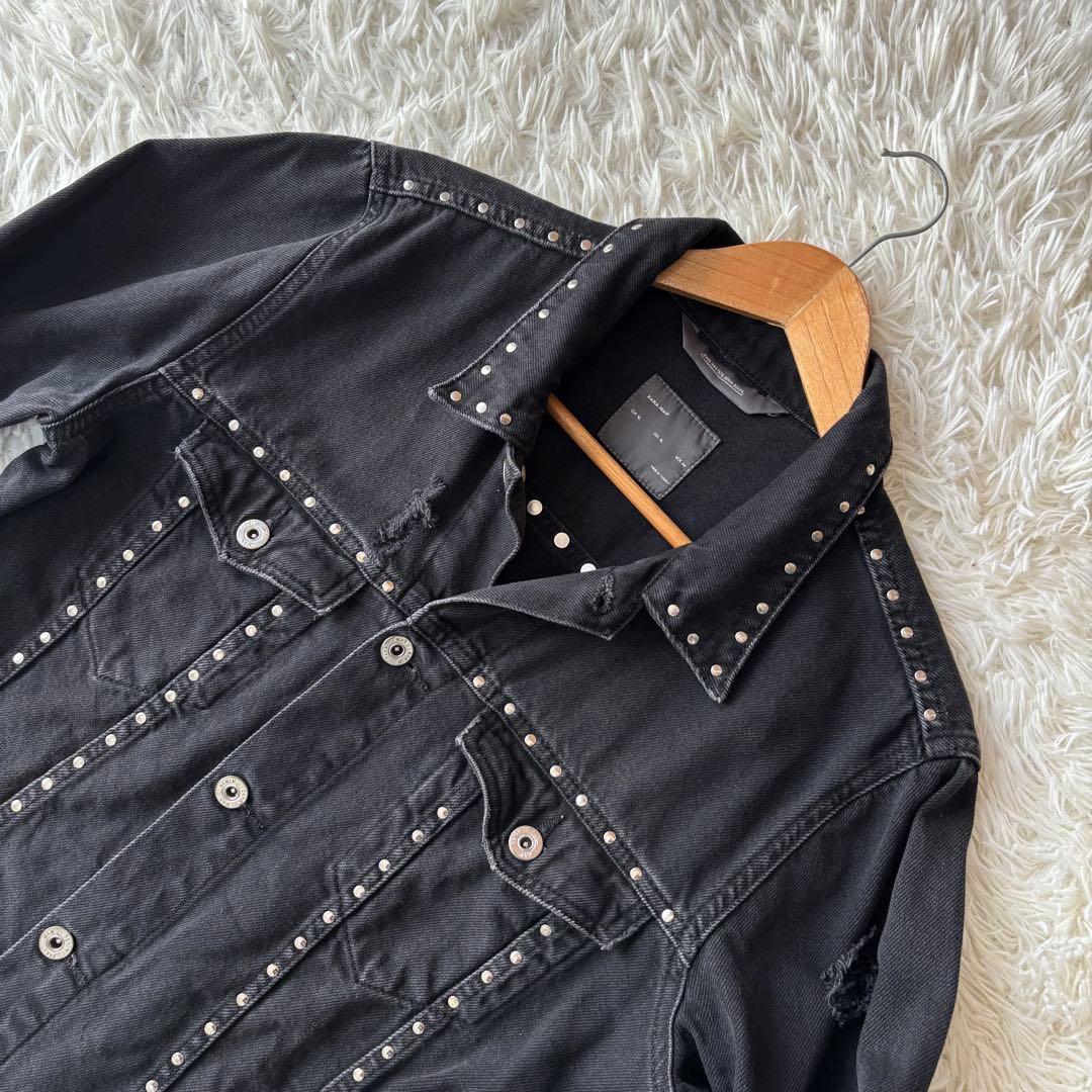 ZARA MAN スタッズ付き Gジャン デニムジャケット XL ブラック 黒
