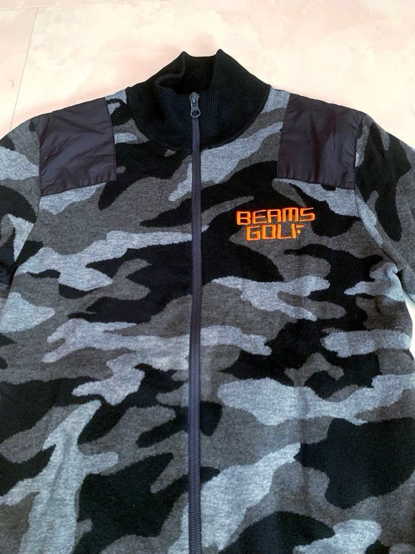 美品　ビームスゴルフ　beams golf フルジップ　セーター　ニット　迷彩S