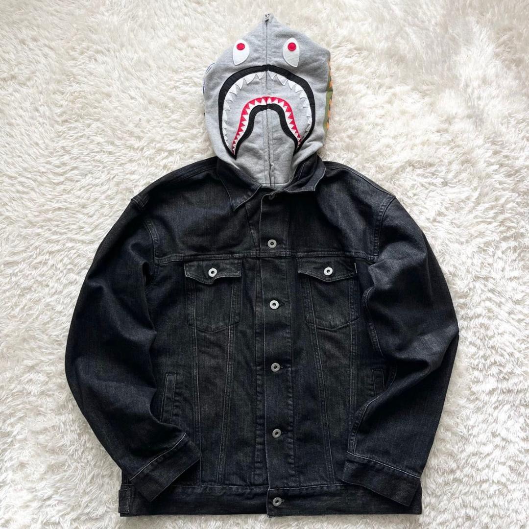 ジャケット・アウター A BATHING APE SHARK PARKA BLACK DENIM M