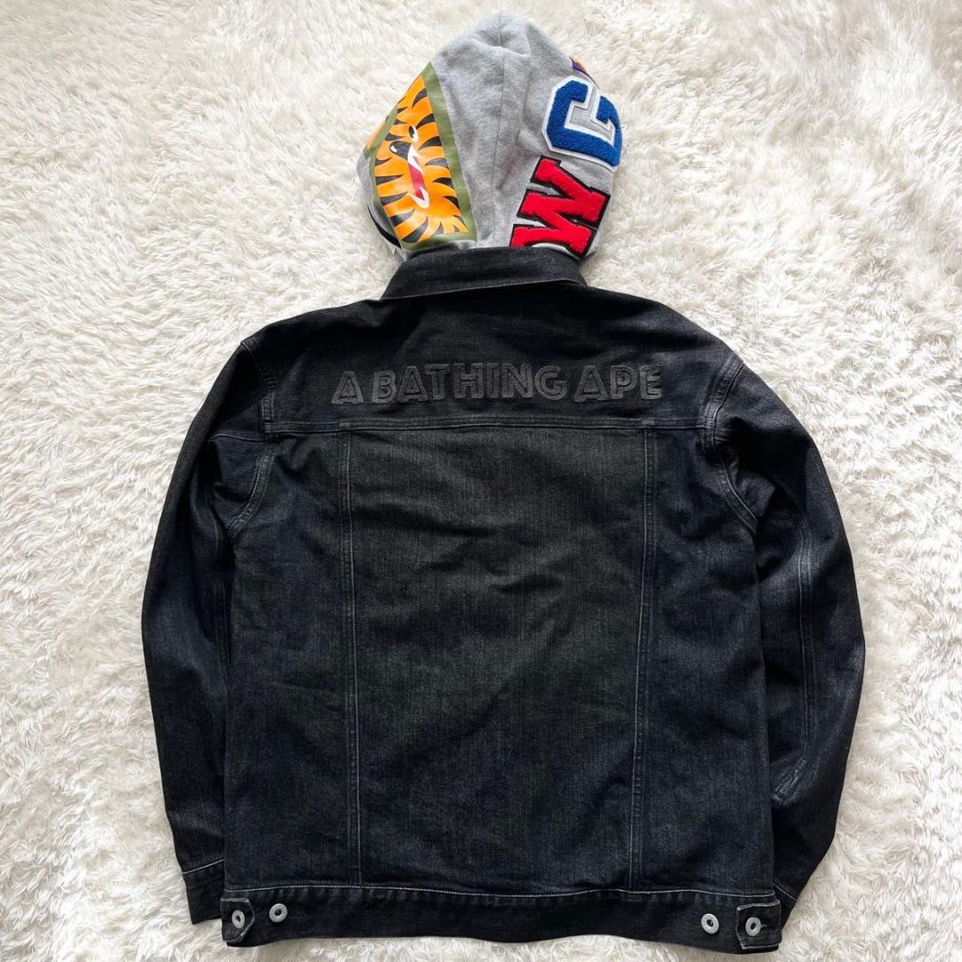 ジャケット・アウター A BATHING APE SHARK PARKA BLACK DENIM M