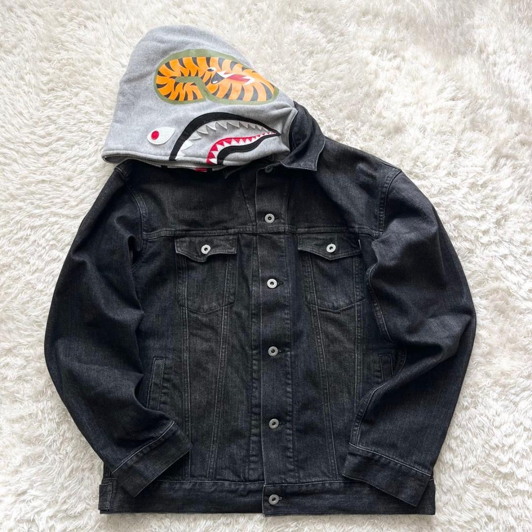 ジャケット・アウター A BATHING APE SHARK PARKA BLACK DENIM M