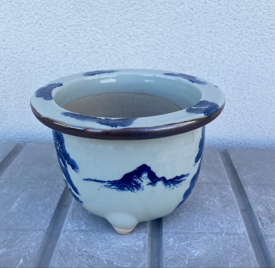 新品 瀬戸焼 染付け 丸形 植木鉢 盆栽鉢