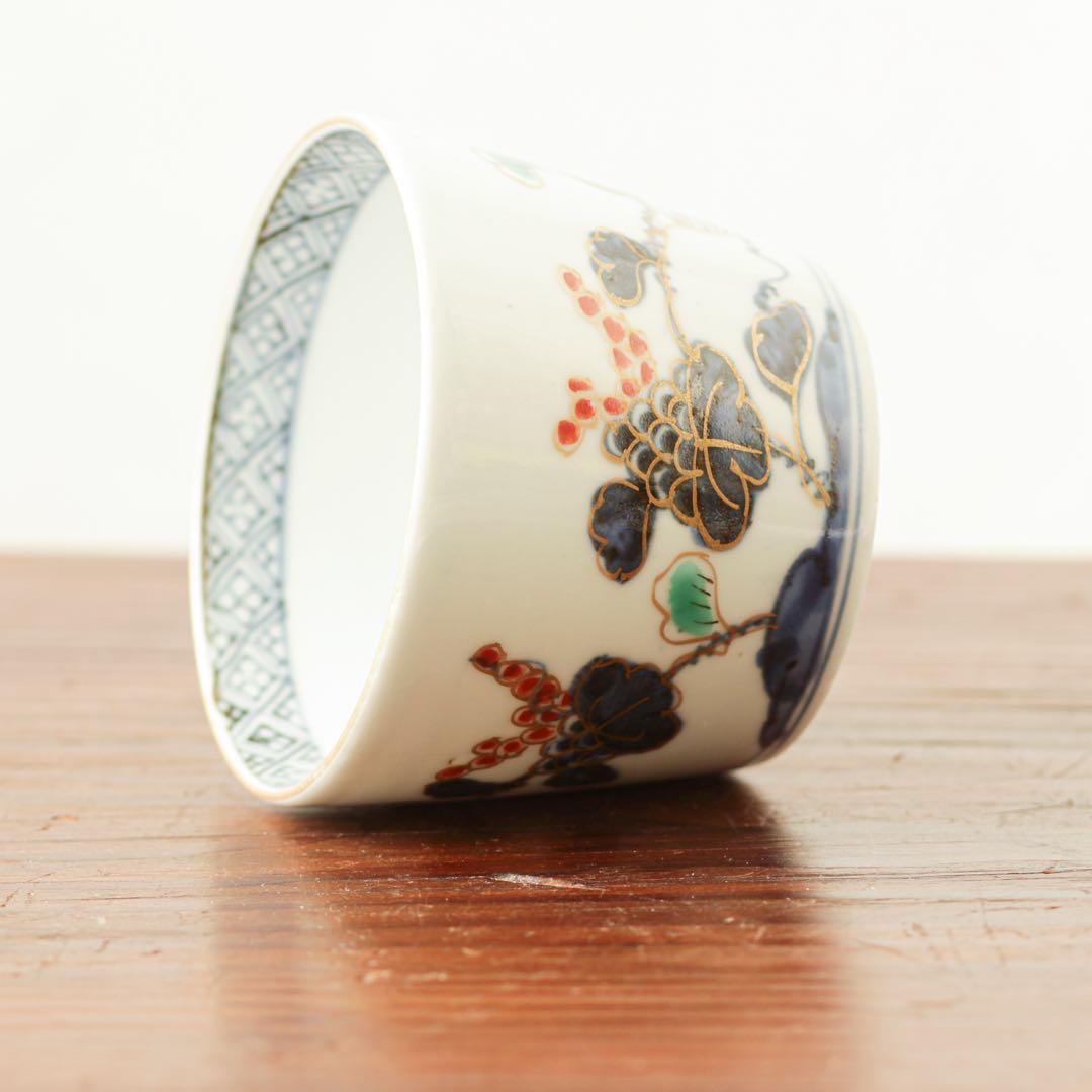 伊万里　古伊万里　江戸　後期　色絵　葡萄　蝶　蕎麦猪口　猪口　金継ぎ　材料
