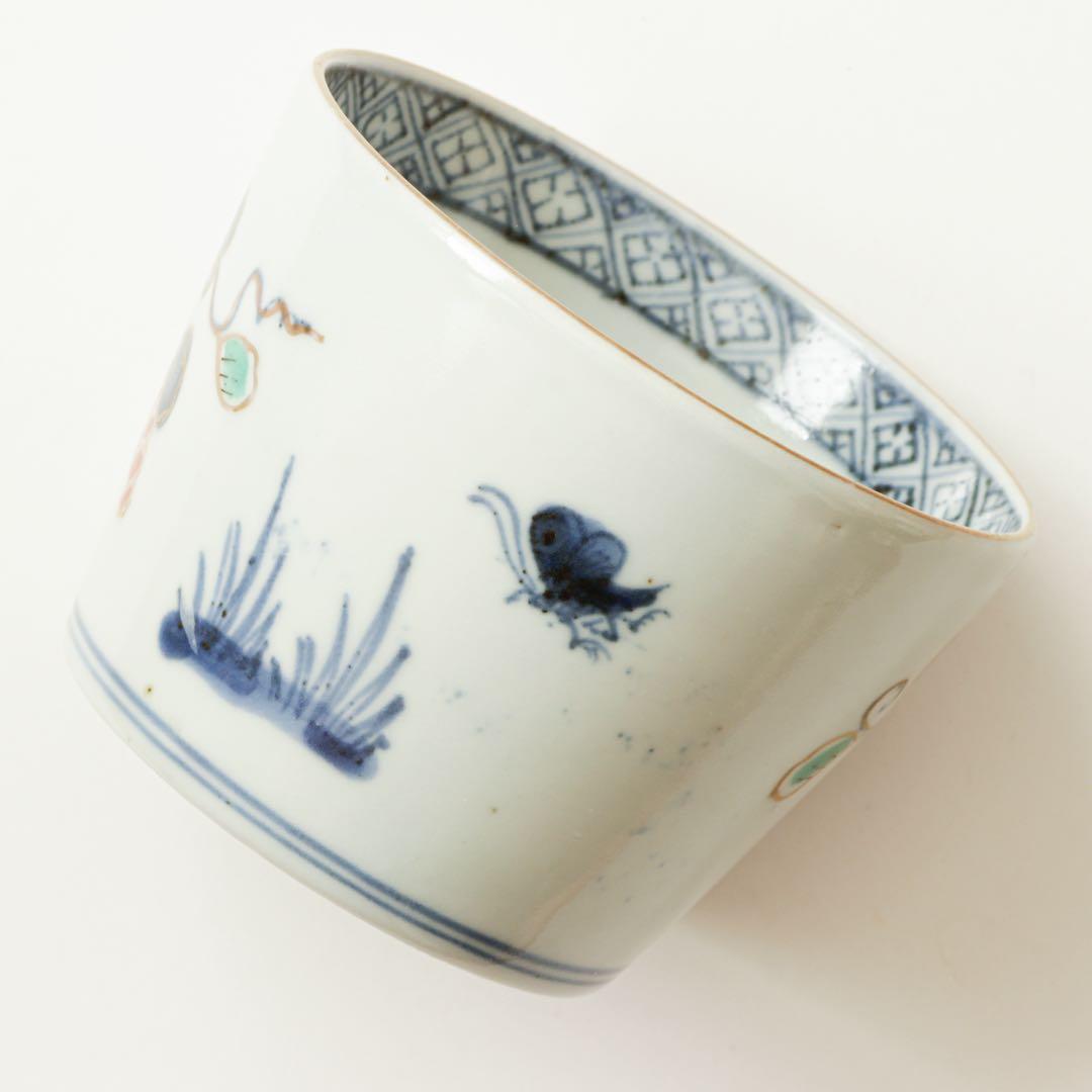 伊万里　古伊万里　江戸　後期　色絵　葡萄　蝶　蕎麦猪口　猪口　金継ぎ　材料
