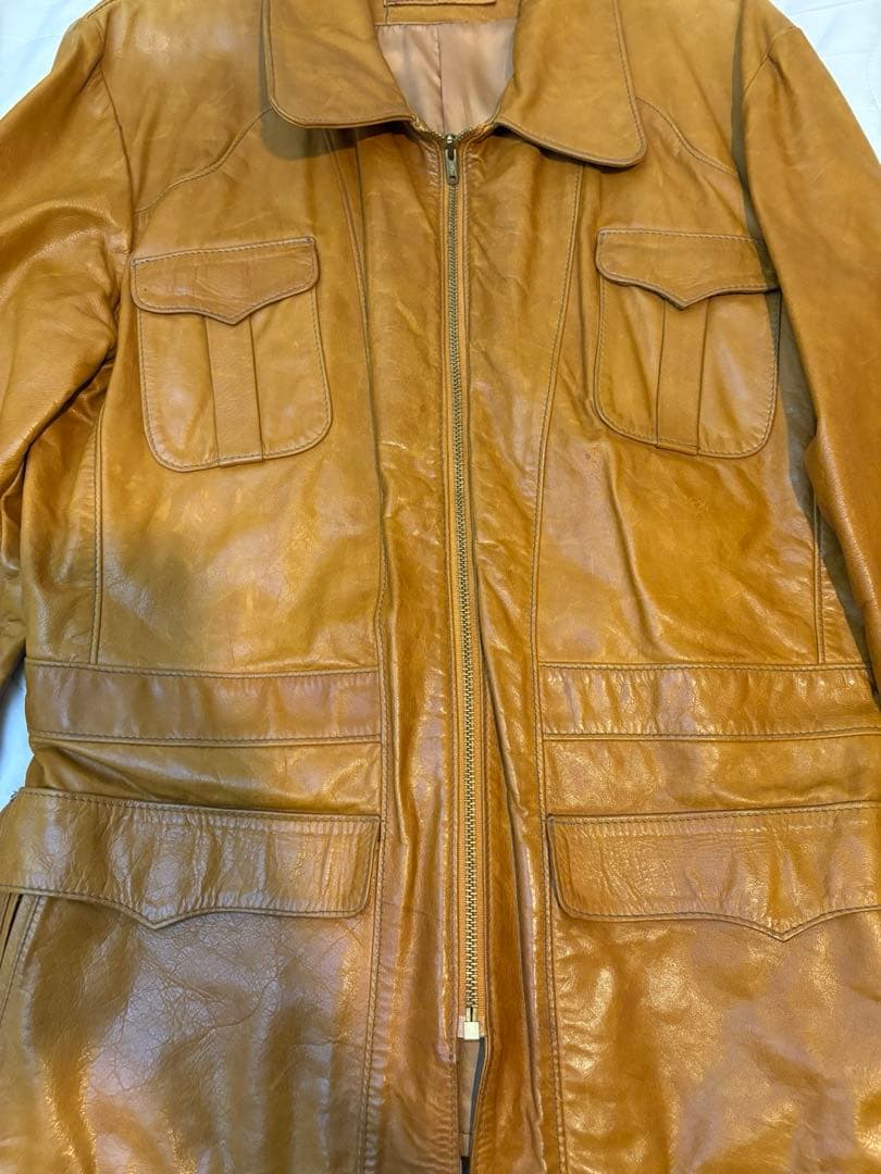 60s ヴィンテージレザージャゲット　OSHWAKON　茶色　46 Lサイズ
