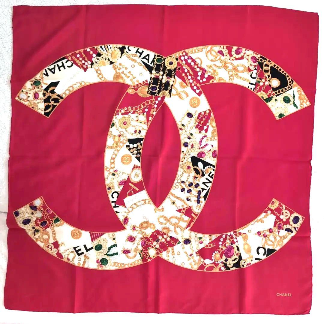 CHANEL ココマーク 宝石柄 大判スカーフ 85×85 ジュエリー d137