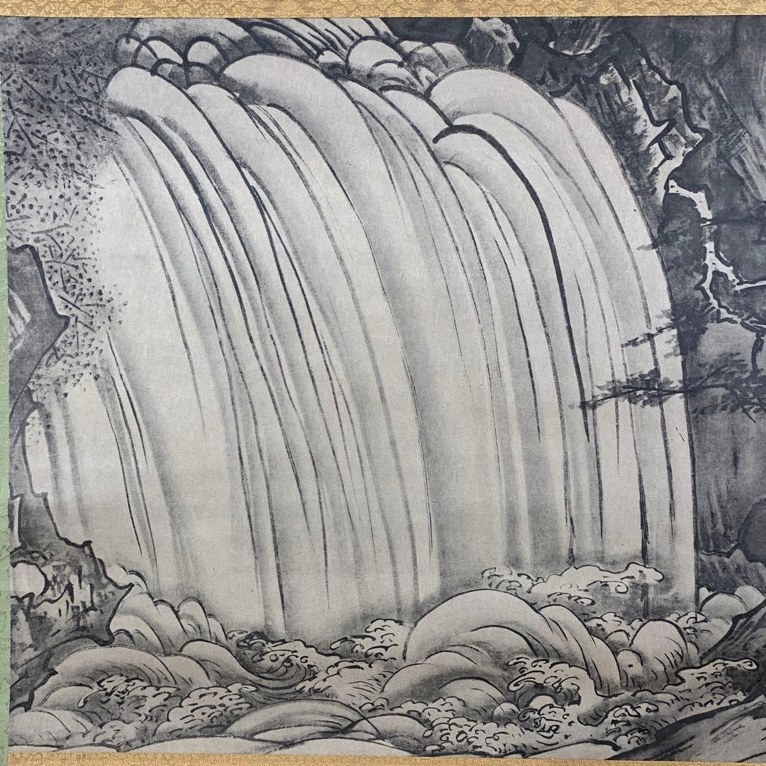 美品 掛け軸 大幅 雪舟筆 鎮田瀧真景図 水墨画 工芸印刷
