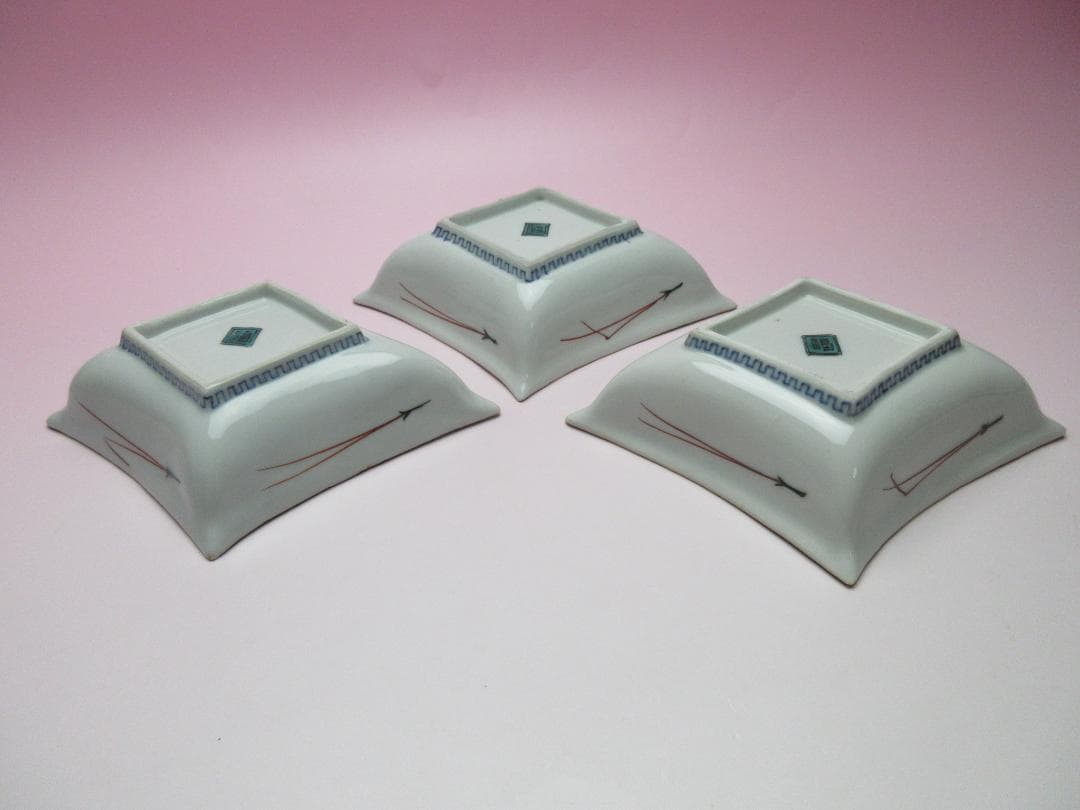 九谷 角福 鳥紋 菱形 向付 皿 9客 TN93 70816