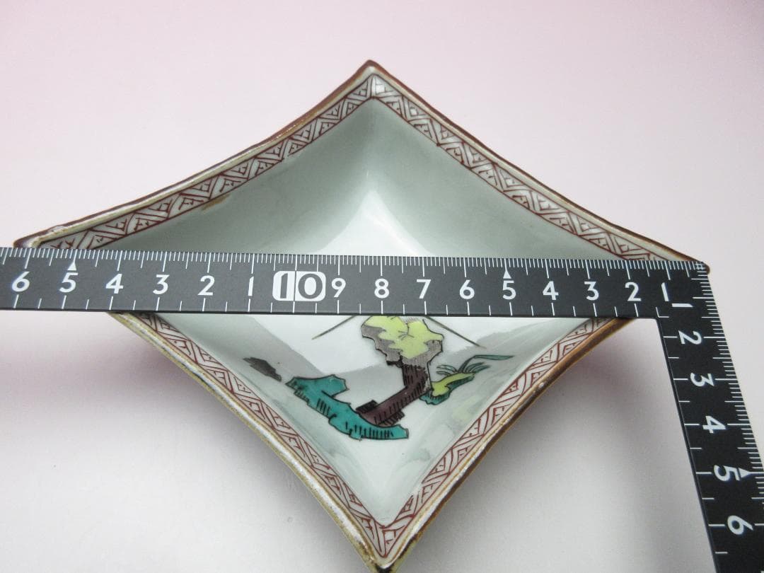 九谷 角福 鳥紋 菱形 向付 皿 9客 TN93 70816