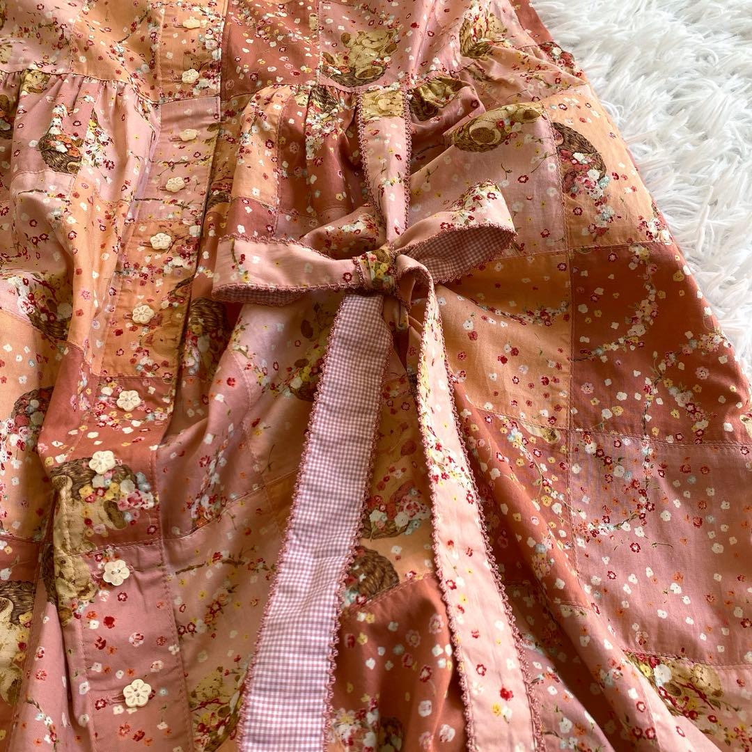 PINK HOUSEピンクハウス☆半袖コットンワンピース くま 花カゴ