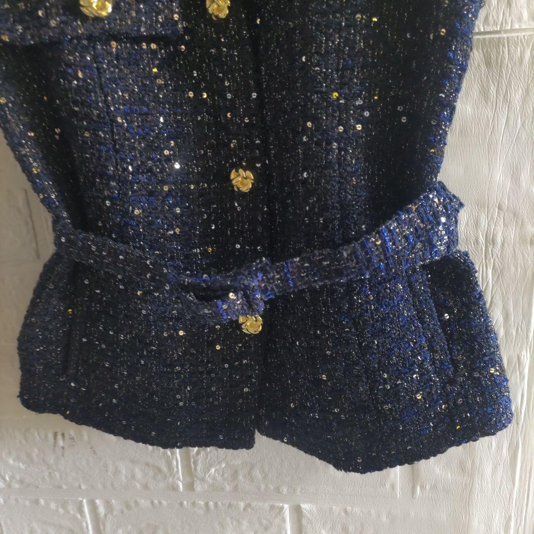 専用✨ZARA　 ベルト付き　テクスチャーベスト　ツイード　ジレ　金ボタン