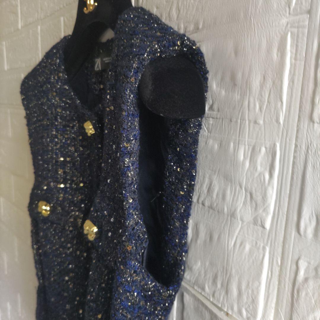 専用✨ZARA　 ベルト付き　テクスチャーベスト　ツイード　ジレ　金ボタン