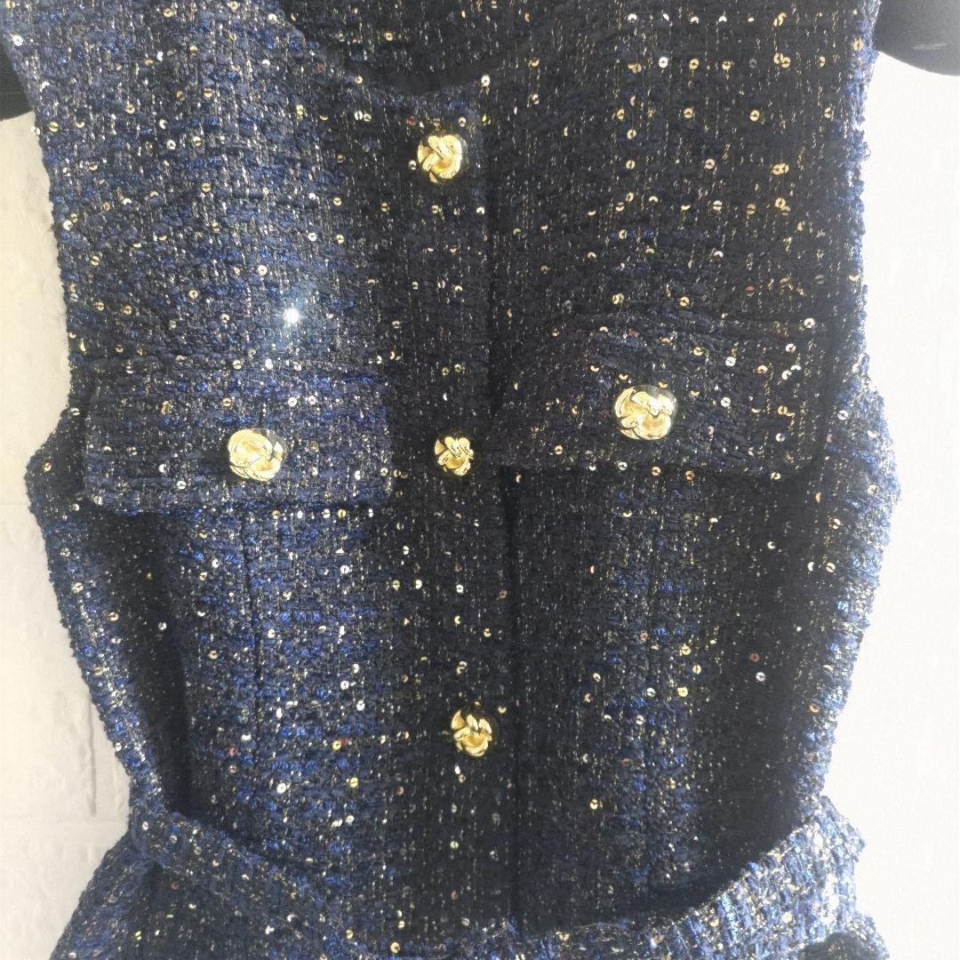 専用✨ZARA　 ベルト付き　テクスチャーベスト　ツイード　ジレ　金ボタン