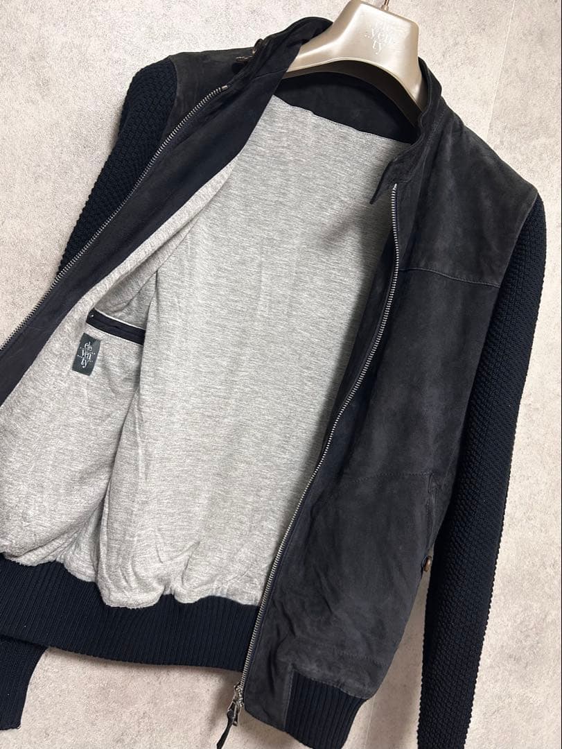 かなた様【eleventy】ゴートレザー×ニット レザージャケット ブルゾン