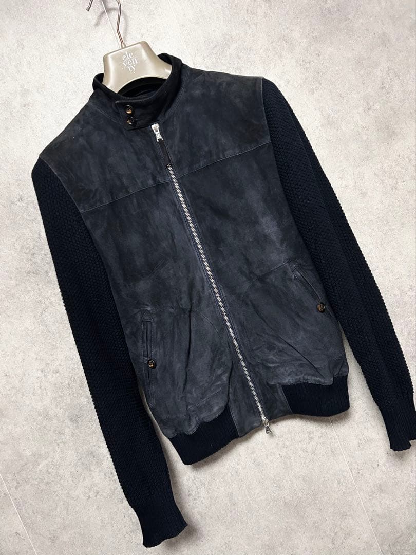 かなた様【eleventy】ゴートレザー×ニット レザージャケット ブルゾン