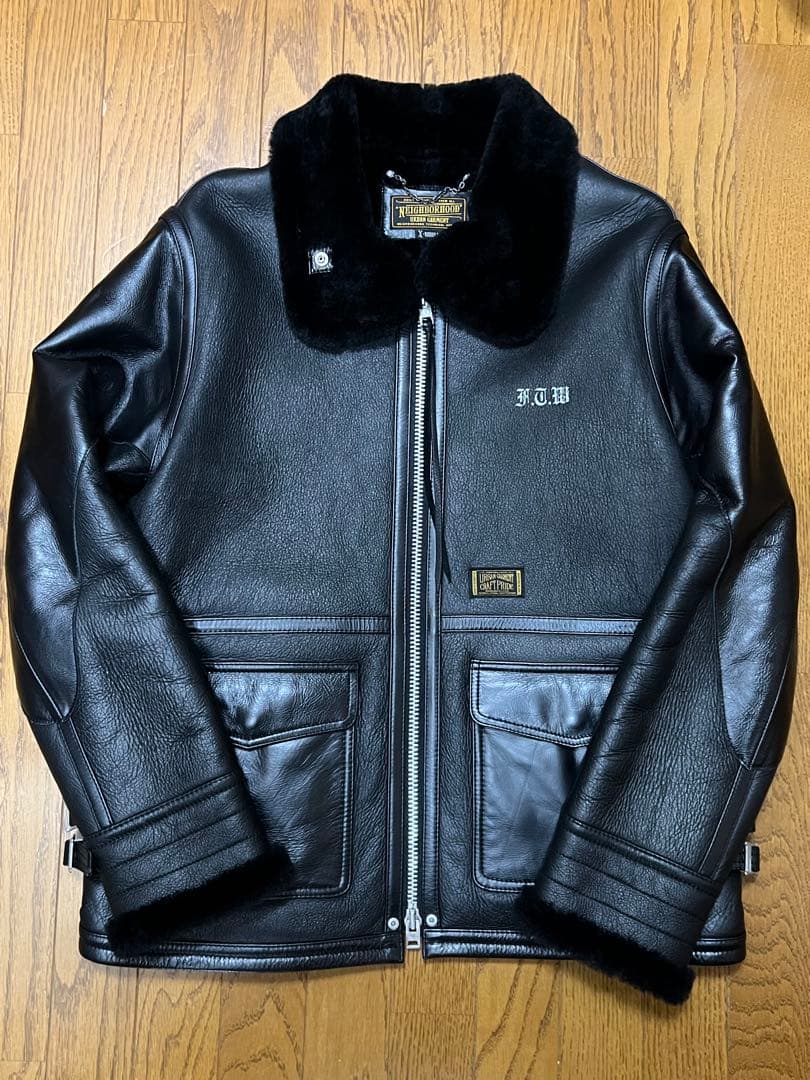 NEIGHBORHOOD B-3D/MC-JKT ムートンレザージャケット XL