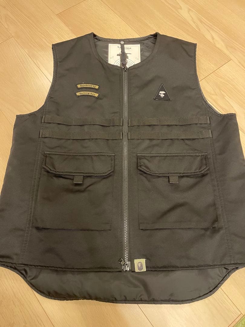 A BATHING APE ミリタリーベスト 黒 多ポケット
