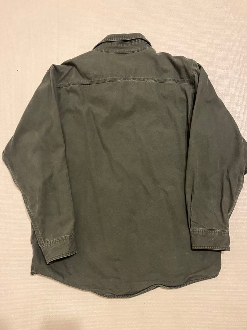 【美品】カーハート 90sフランネル裏地 厚手シャツジャケット モスグリーン L