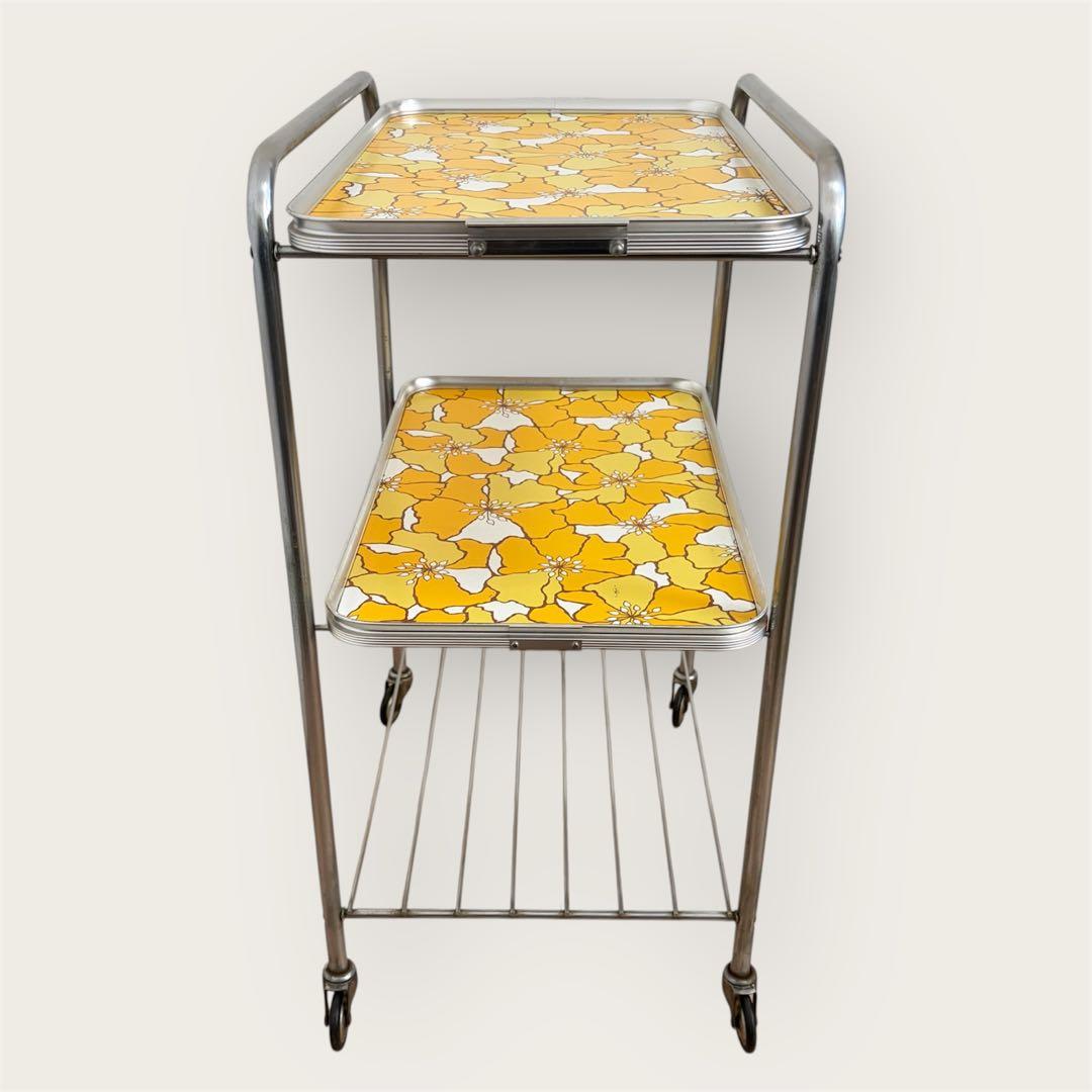昭和レトロ 花柄 キッチンワゴン 3段 取外しトレイ付き 70年代 レトロポップ
