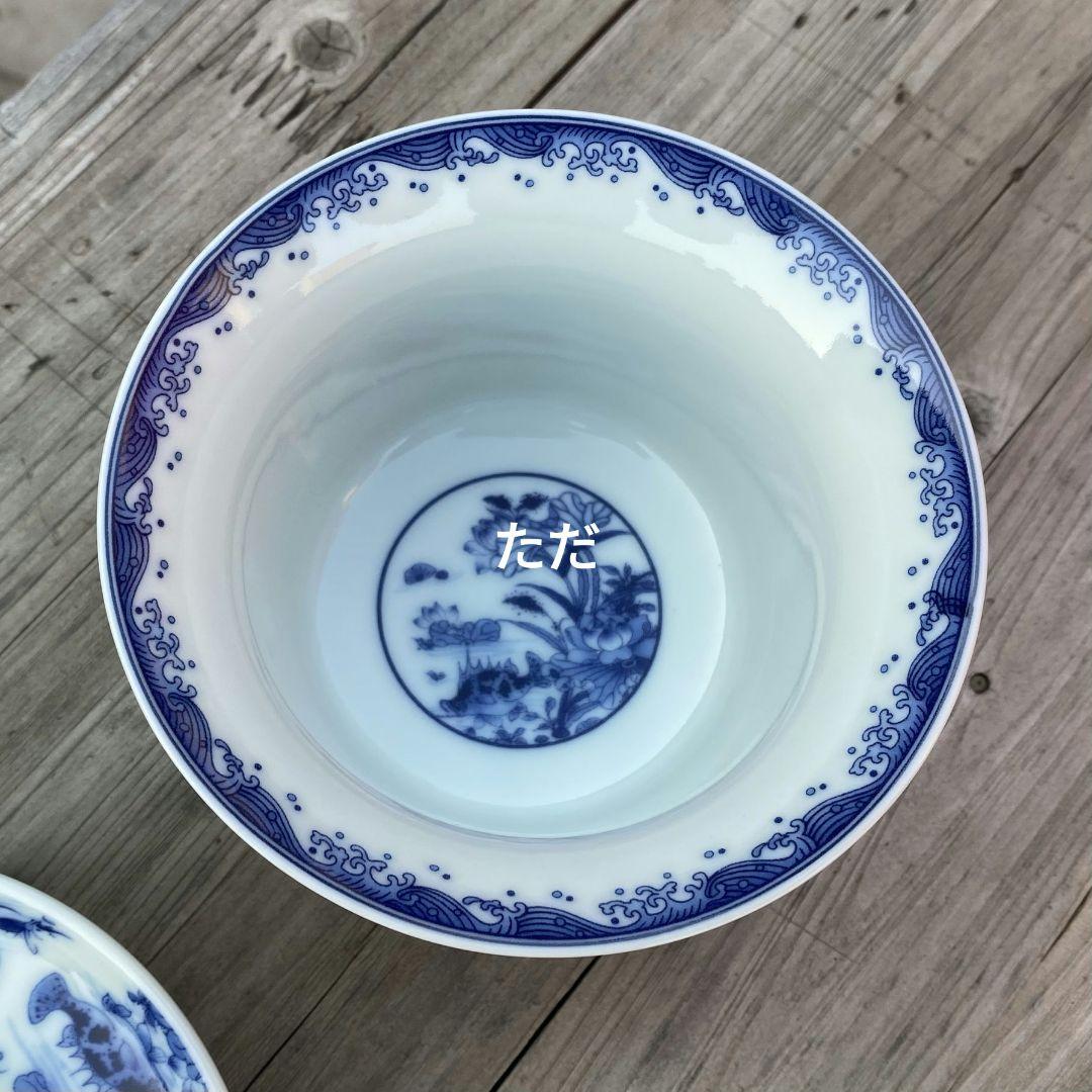 中国茶器 青花磁器蓮池情趣蓋碗 茶 碗煎茶器 未使用品