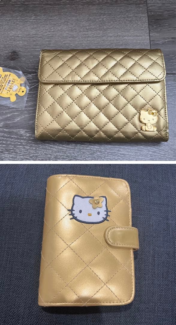 ハローキティ　キルティング　ゴールド　手帳　シール　通帳ケース　kitty