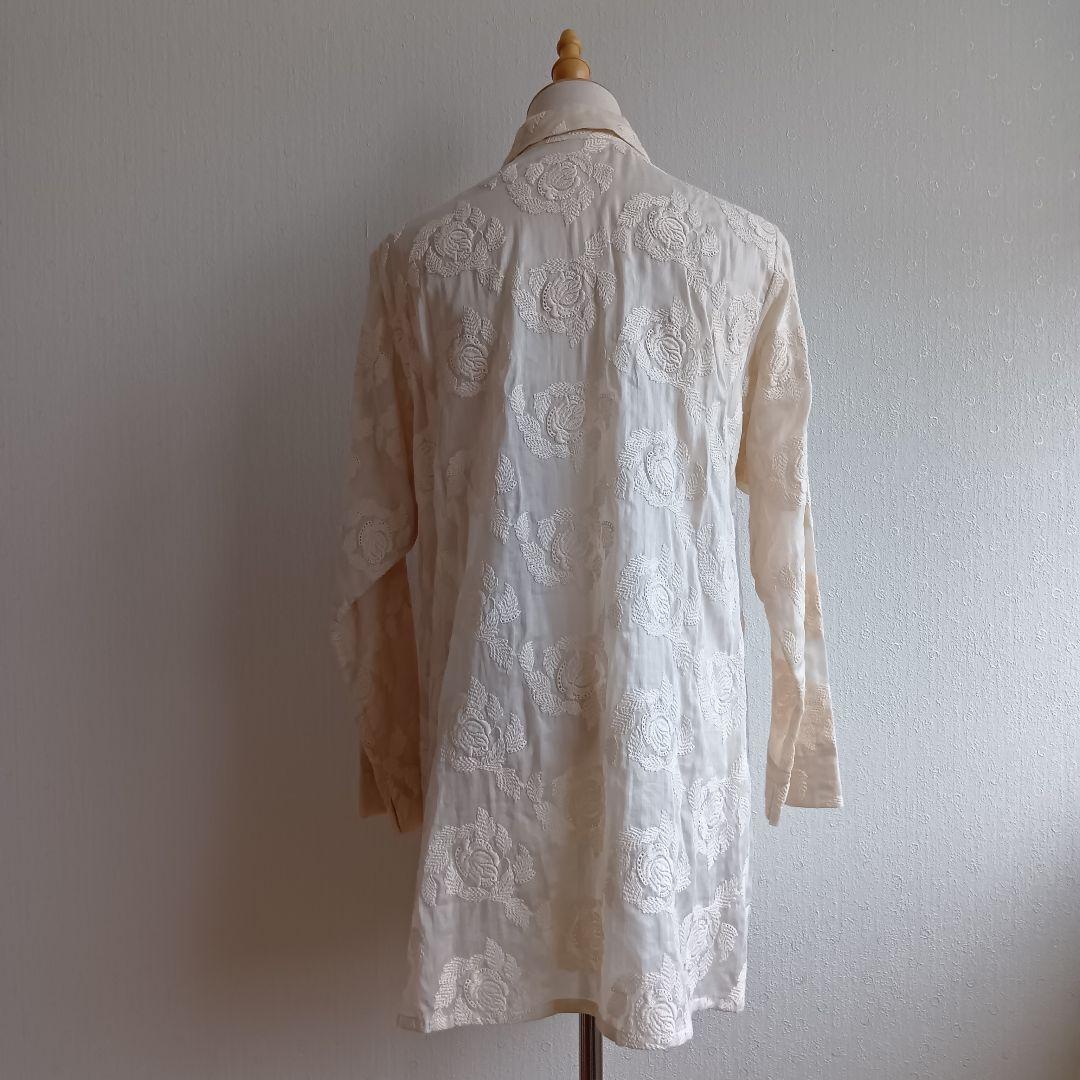 日本製 コットンハウスアヤ 総刺繍シャツ