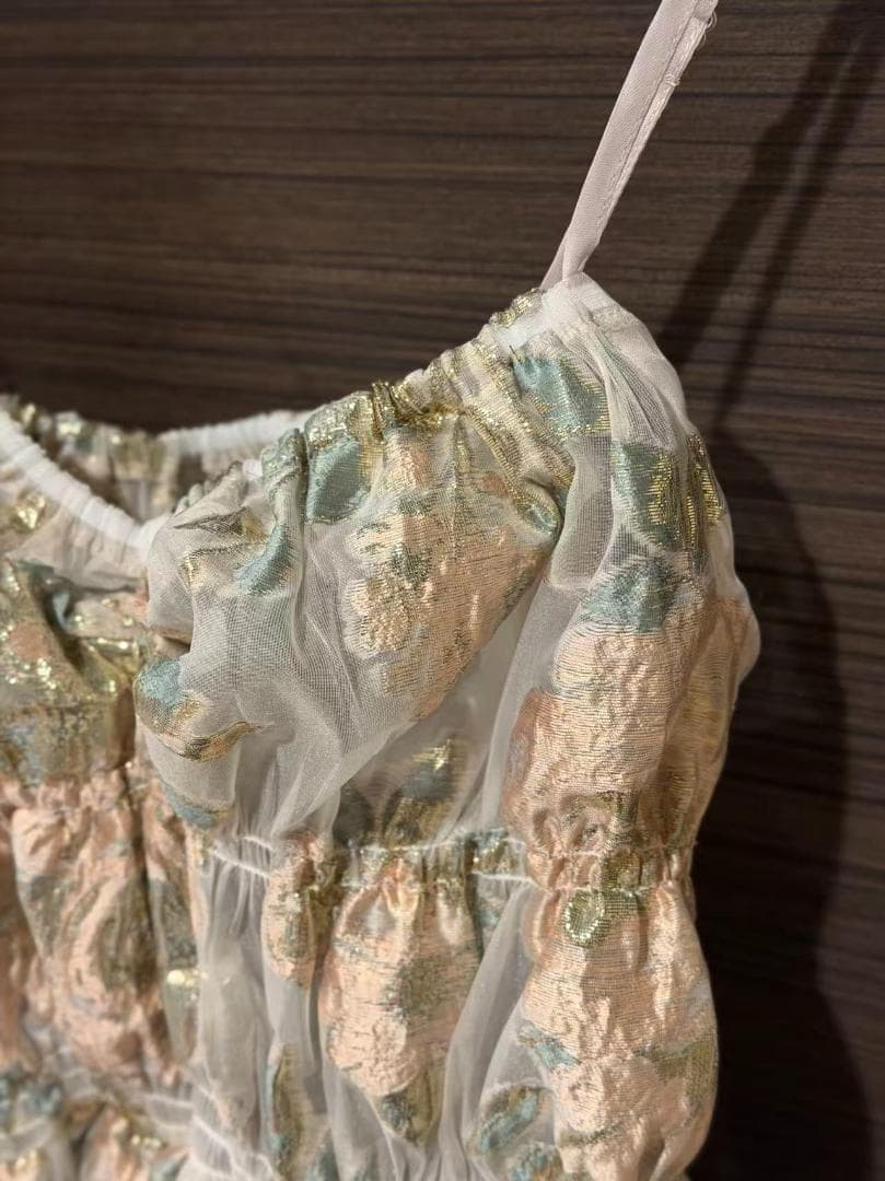 2 即納 POPPY Pink gold jacquard cami dress