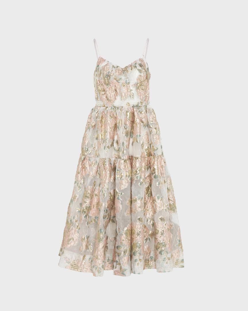 2 即納 POPPY Pink gold jacquard cami dress